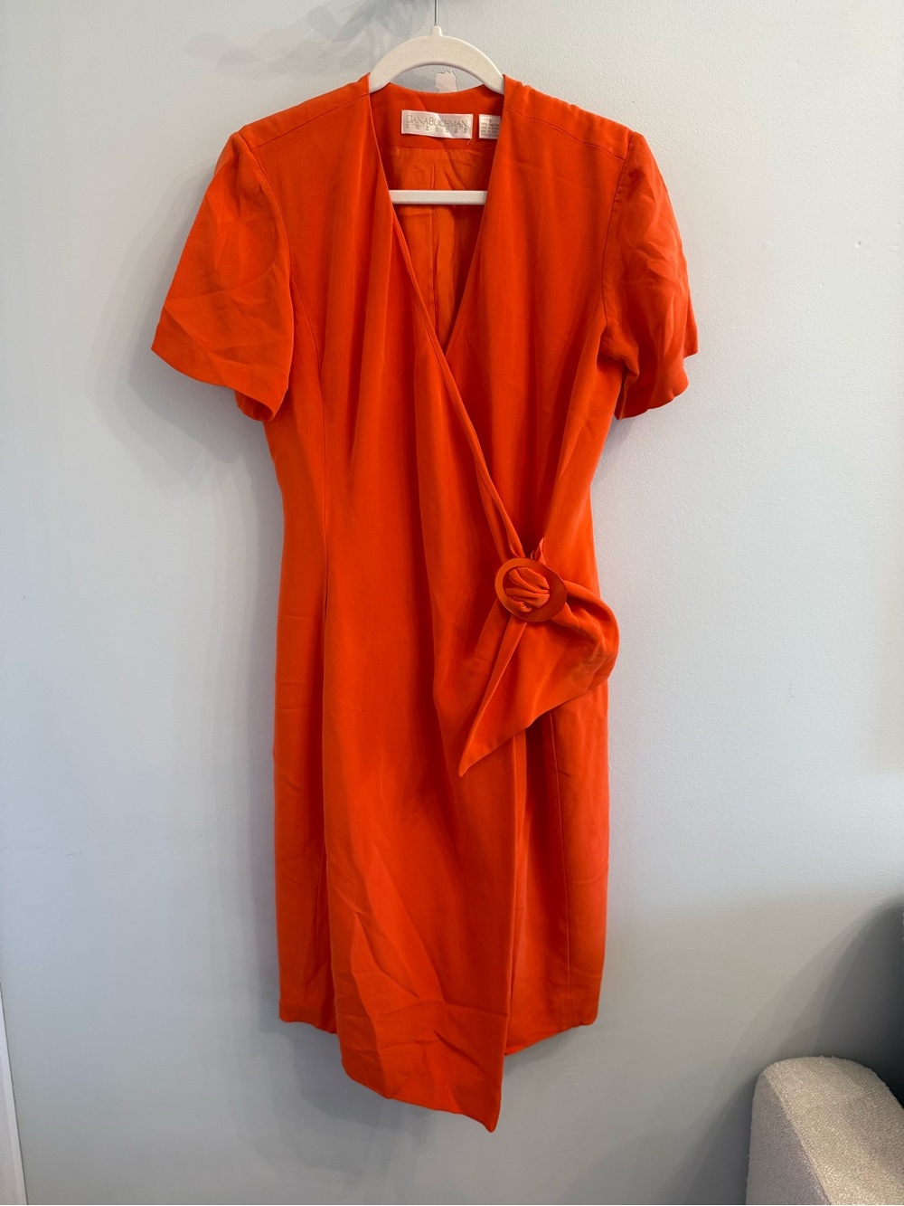 Vintage 100% Silk Orange Wrap Dress with Tie Detail